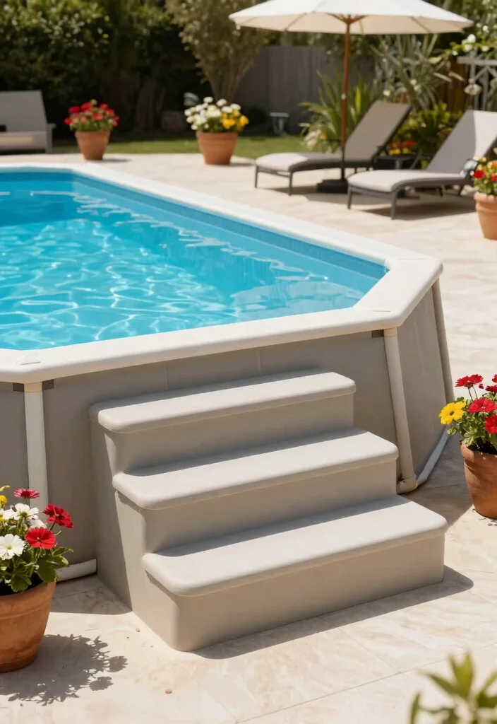 5 Stylish Above Ground Pool Steps Ideas for Easy Access 3. Stylish Composite Steps 0