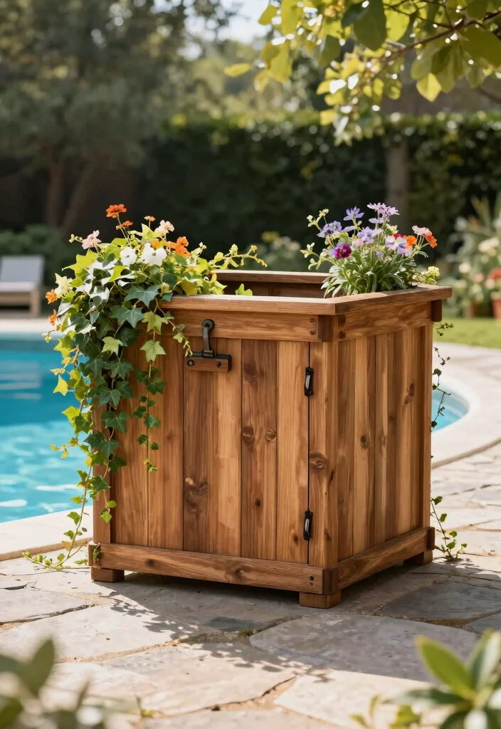 6 Clever Ways to Hide Your Above Ground Pool Pump DIY 1. Charming Wooden Enclosure 0