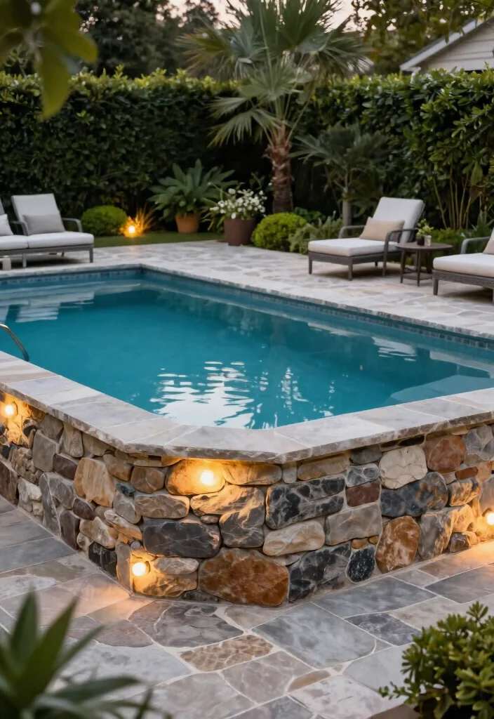 6 Creative Above Ground Pool Siding Ideas to Hide Metal 4. Chic Stone Cladding 0