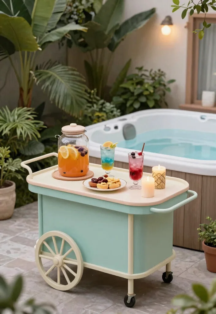 6 Easy Hot Tub Table Ideas Simple DIY Projects for Outdoor Relaxation 4. Vintage Style Beverage Cart 0