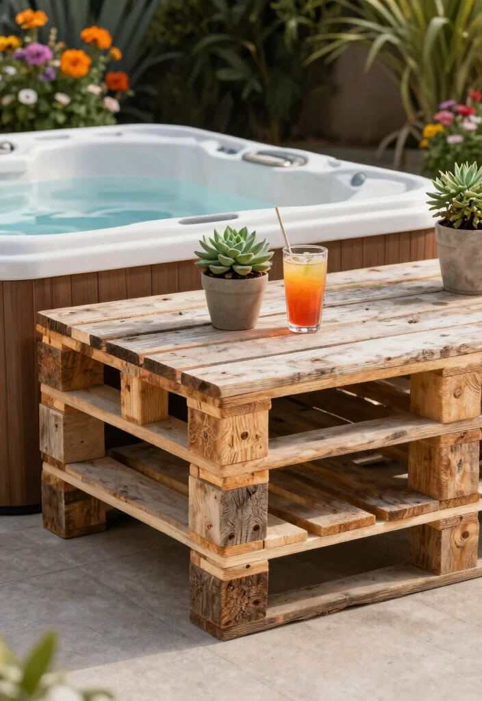 6 Easy Hot Tub Table Ideas Simple DIY Projects for Outdoor Relaxation 5. Upcycled Pallet Table 0