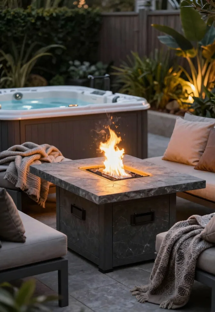 6 Easy Hot Tub Table Ideas Simple DIY Projects for Outdoor Relaxation 6. Fire Pit Table Combo 0