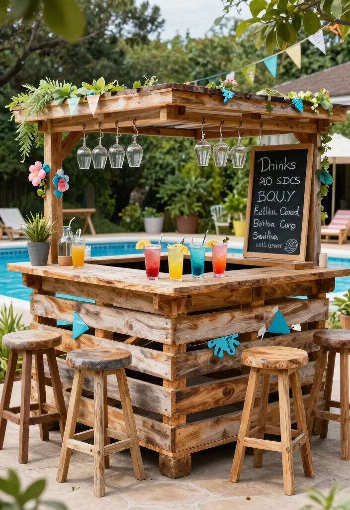 6 Fun Above Ground Pool Bar Ideas for Summer Parties 5. DIY Pallet Bar 0