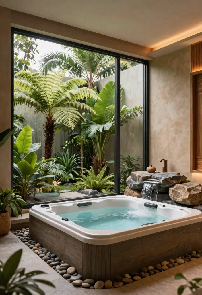 6 Luxurious Indoor Hot Tub Room Ideas for Home Bliss 1 6 Luxurious Indoor Hot Tub Room Ideas for Home Bliss 1. Botanical Bliss Nature Inspired Hot Tub Retreat 0