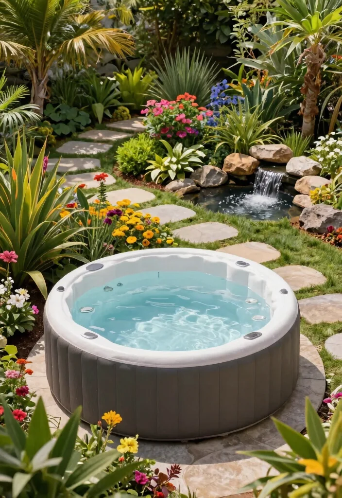 6 Safe Blow Up Hot Tub Deck Ideas Protect Your Base 3. Integrated Spa and Garden Features 0