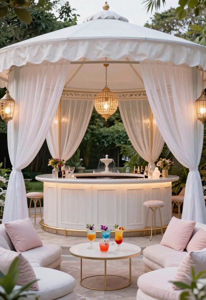 6 Social Gazebo Bar Ideas for the Best Home Parties 3. Elegant Garden Cocktail Lounge 0