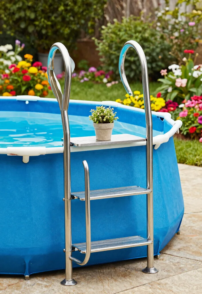 6 Sturdy Above Ground Pool Ladder Ideas for Safe Entry 12 6 Sturdy Above Ground Pool Ladder Ideas for Safe Entry 2. Metal Pool Ladder with Side Storage 0