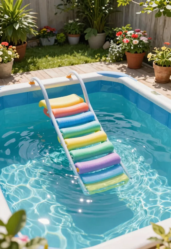 6 Sturdy Above Ground Pool Ladder Ideas for Safe Entry 23 6 Sturdy Above Ground Pool Ladder Ideas for Safe Entry 3. Floating Ladder Design 0