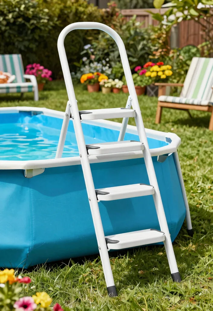 6 Sturdy Above Ground Pool Ladder Ideas for Safe Entry 45 6 Sturdy Above Ground Pool Ladder Ideas for Safe Entry 5. Foldable Pool Ladder 0