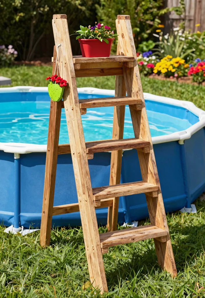 6 Sturdy Above Ground Pool Ladder Ideas for Safe Entry 56 6 Sturdy Above Ground Pool Ladder Ideas for Safe Entry 6. Custom DIY Pallet Ladder 0