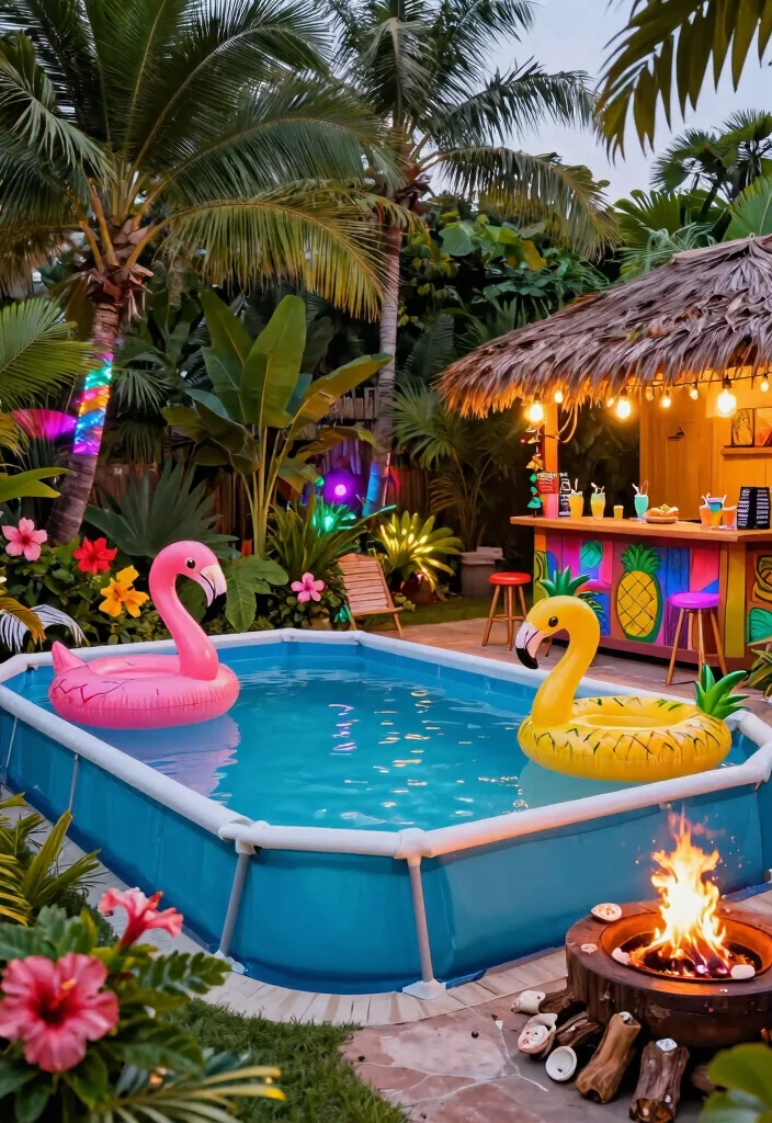 6 Ultimate Above Ground Pool and Fire Pit Ideas for Nights 4. Tropical Paradise 0