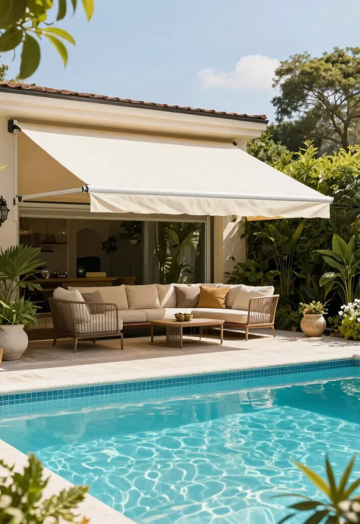 7 Cool Above Ground Pool Shade Ideas to Beat the Heat 5. Retractable Awnings 0