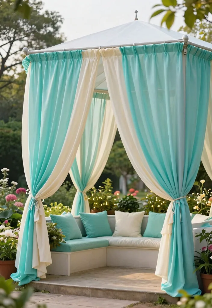 7 Creative Gazebo Wall Ideas for Privacy Style 2. Stylish Fabric Curtains 0