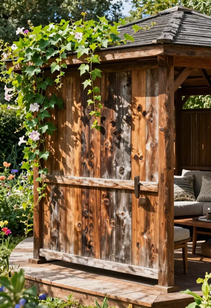 7 Creative Gazebo Wall Ideas for Privacy Style 3. Rustic Wooden Privacy Screens 0