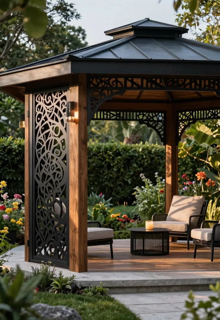 7 Creative Gazebo Wall Ideas for Privacy Style 4. Decorative Metal Panels 0