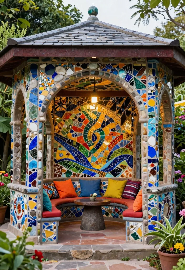 7 Creative Gazebo Wall Ideas for Privacy Style 6. Artistic Mosaic Walls 0