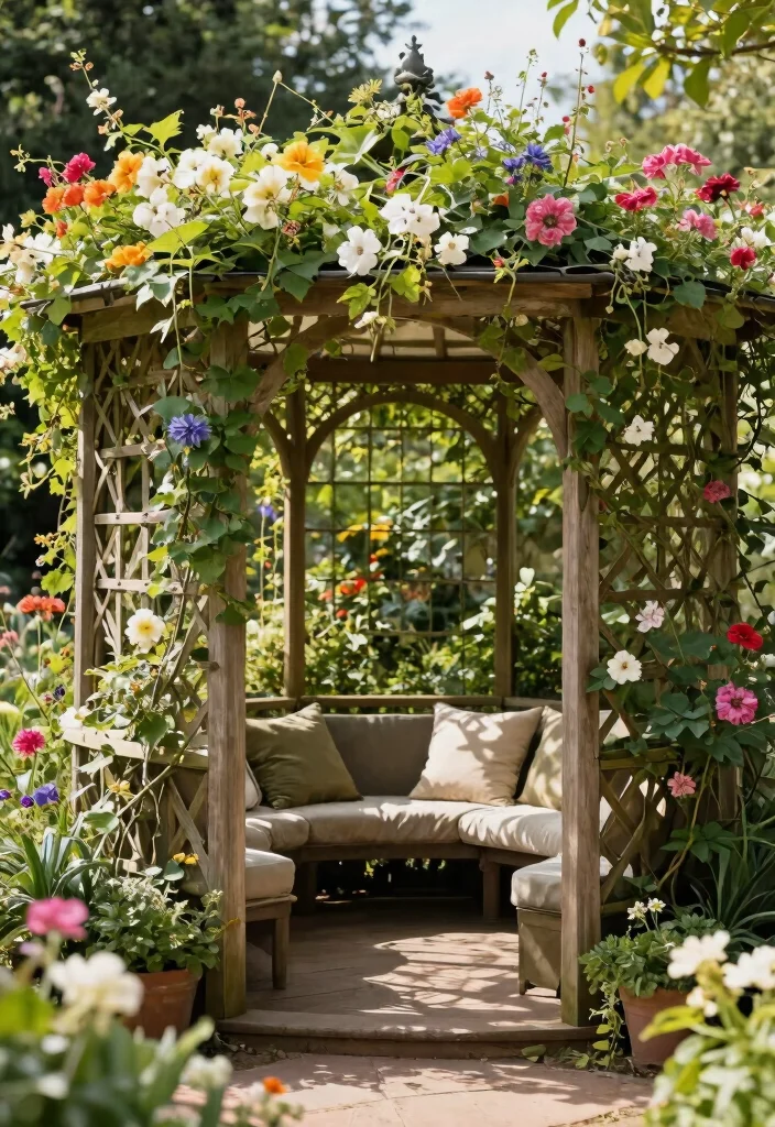 7 Creative Gazebo Wall Ideas for Privacy Style 7. Trellis and Climbing Plants 0