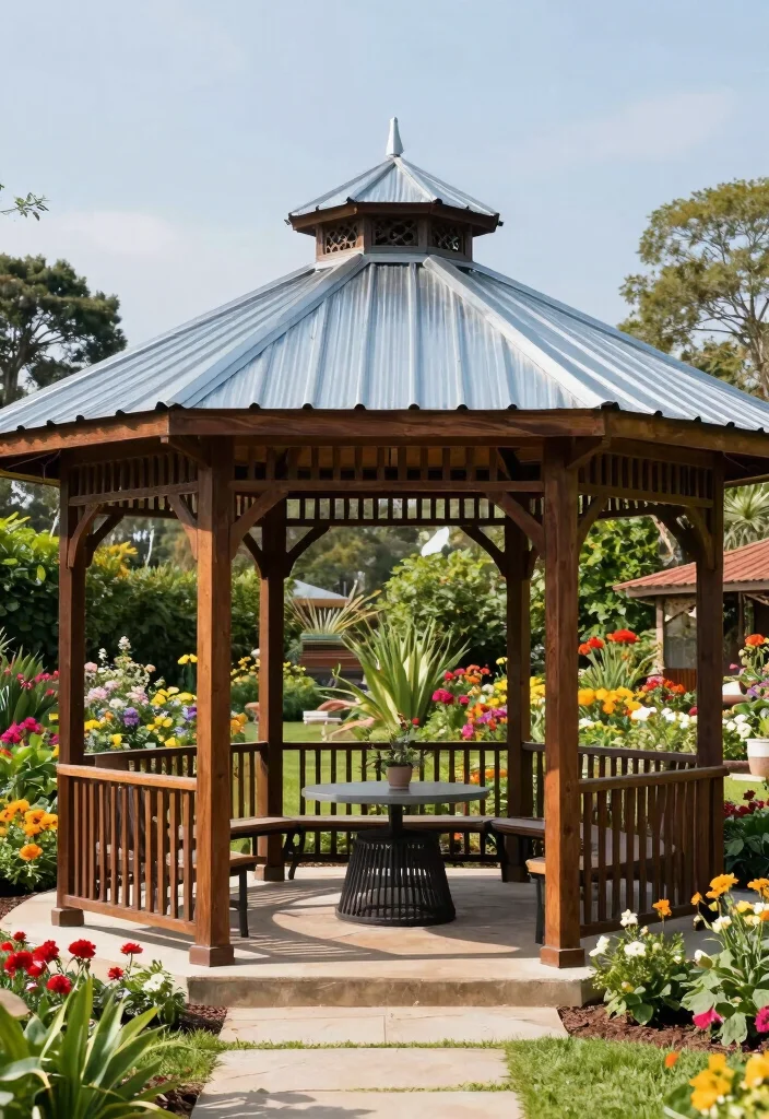 7 Durable Gazebo Roof Ideas to Weather Any Storm 3. Recycled Metal Roof Gazebo 0