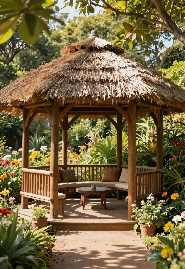 7 Durable Gazebo Roof Ideas to Weather Any Storm 4. Thatch Roof Gazebo 0