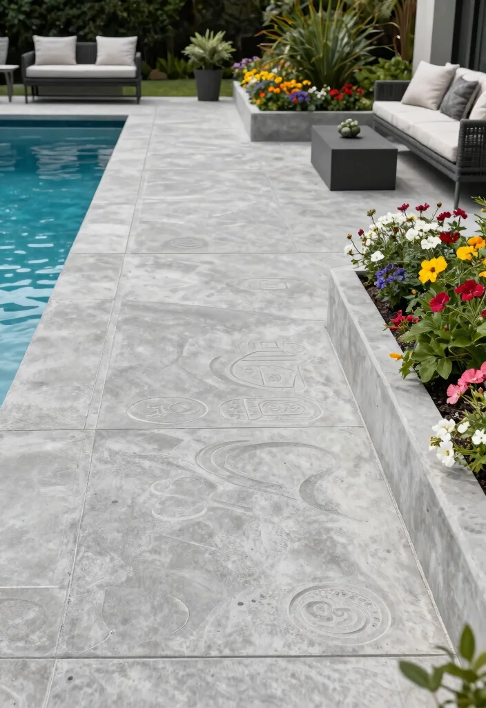 7 Epic Pool and Hot Tub Deck Ideas for Your Private Spa 5. Artistic Concrete Decking for a Modern Touch 0