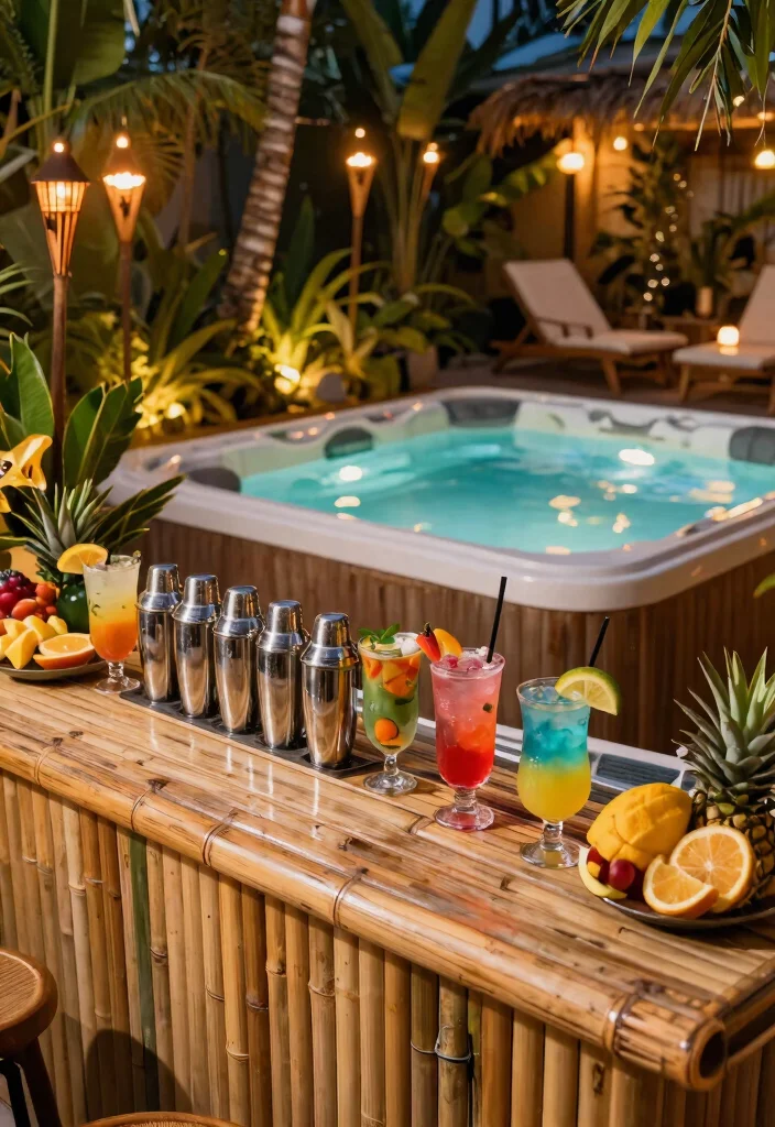 7 Fun Hot Tub Bar Ideas for Drinks by the Spa 1 7 Fun Hot Tub Bar Ideas for Drinks by the Spa 1. Tropical Paradise Drink Station 0