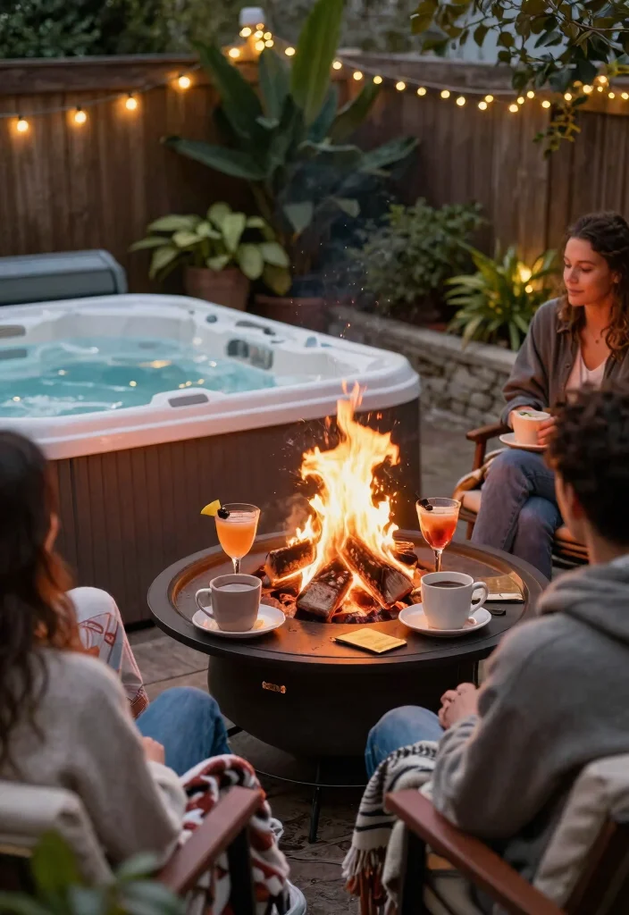 7 Fun Hot Tub Bar Ideas for Drinks by the Spa 35 7 Fun Hot Tub Bar Ideas for Drinks by the Spa 5. Cozy Hot Tub Bar with Fire Pit 0
