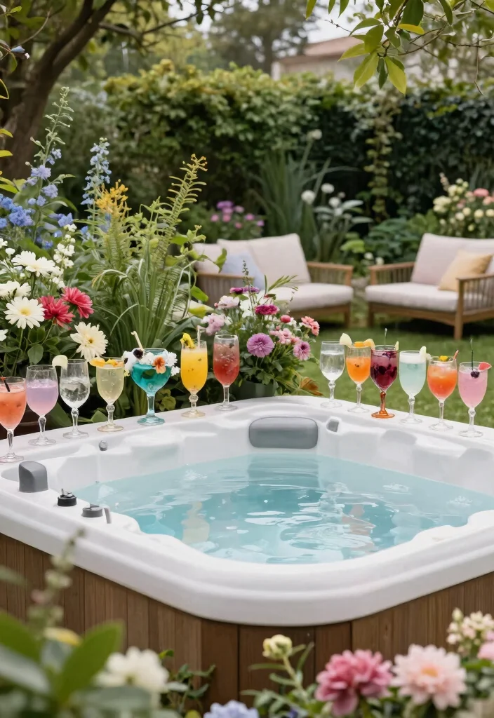 7 Fun Hot Tub Bar Ideas for Drinks by the Spa 36 7 Fun Hot Tub Bar Ideas for Drinks by the Spa 6. Garden Party with Themed Drinks 0