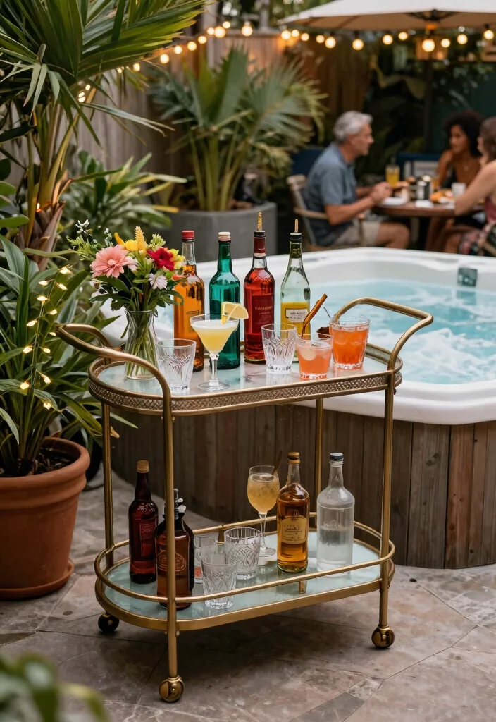 7 Fun Hot Tub Bar Ideas for Drinks by the Spa 47 7 Fun Hot Tub Bar Ideas for Drinks by the Spa 7. Vintage Bar Cart for a Retro Touch 0