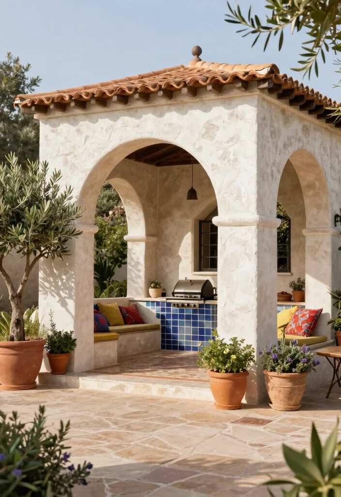 7 Functional BBQ Gazebo Ideas for Every Grill Master 3. Mediterranean Oasis 0