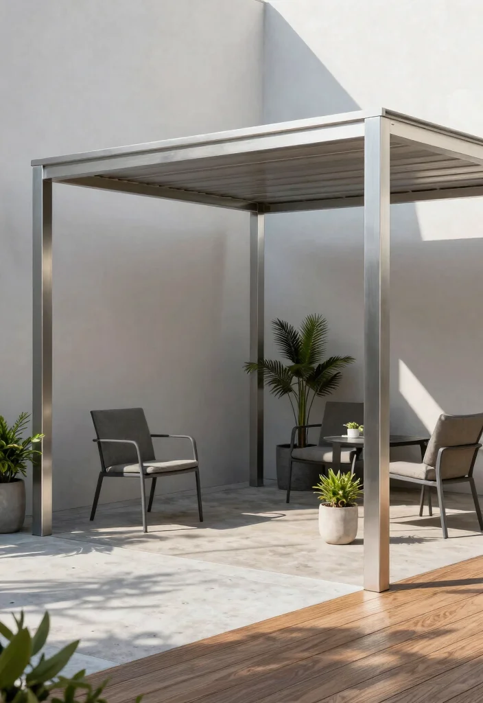 7 Modern Metal Gazebo Ideas for Industrial Patios 1. Minimalist Metal Canopy 0