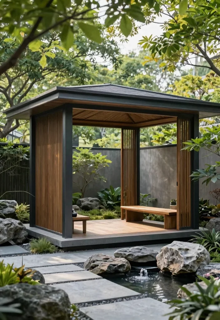 7 Modern Metal Gazebo Ideas for Industrial Patios 5. Modern Zen Pavilion 0