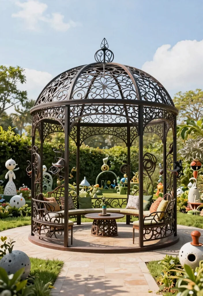 7 Modern Metal Gazebo Ideas for Industrial Patios 7. Artistic Metal Sculpture Gazebo 0
