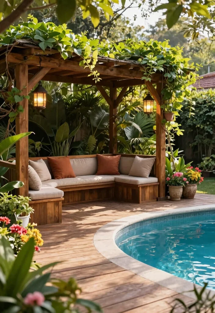 7 Modern Semi Above Ground Pool Ideas for Custom Look 1. Wooden Deck Oasis 0
