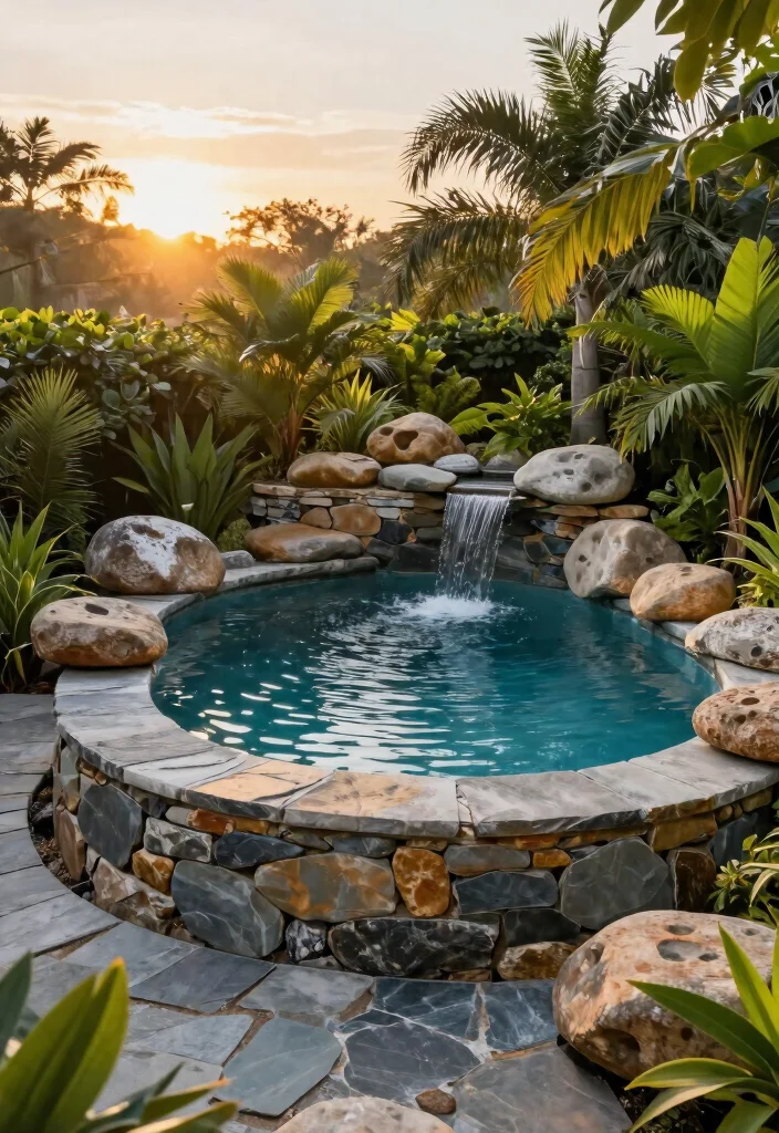 7 Modern Semi Above Ground Pool Ideas for Custom Look 2. Natural Stone Surrounds 0