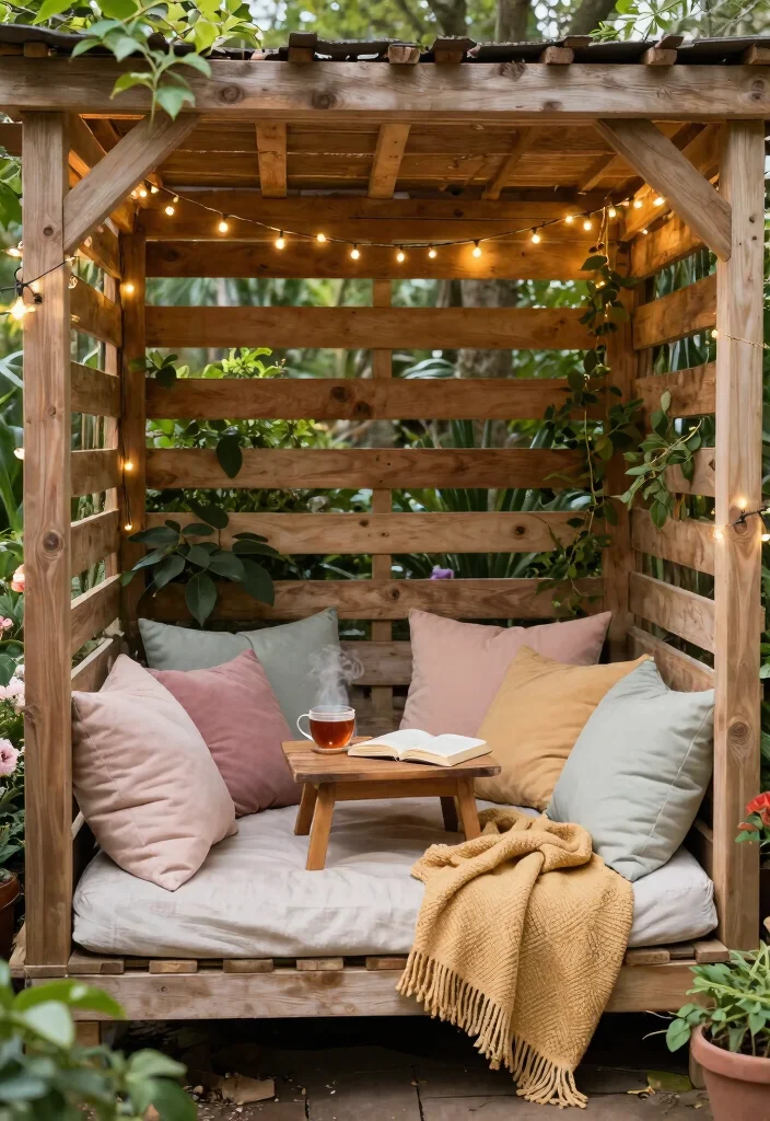 7 Rustic Pallet Gazebo Ideas for a Sustainable Garden 1. Cozy Reading Nook 0