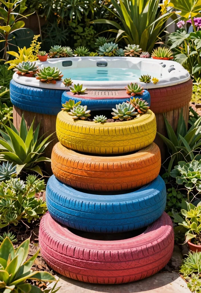 7 Safe Stylish Hot Tub Steps Ideas for Easy Entry 3. Recycled Tire Steps 0