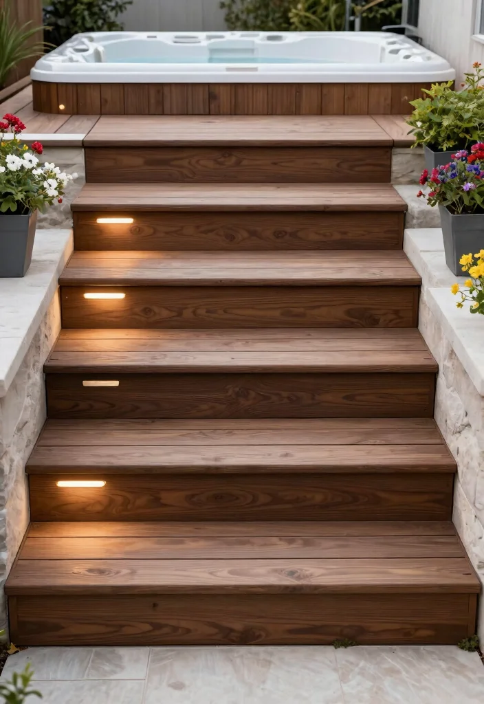 7 Safe Stylish Hot Tub Steps Ideas for Easy Entry 4. Composite Decking Steps 0