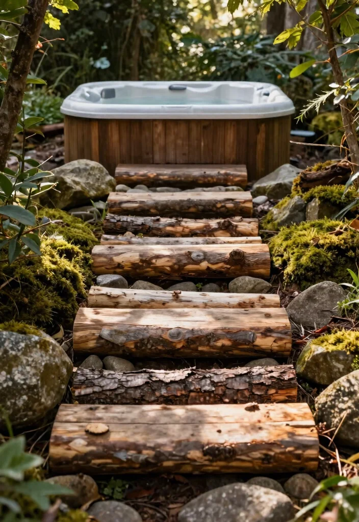 7 Safe Stylish Hot Tub Steps Ideas for Easy Entry 5. Natural Log Steps 0