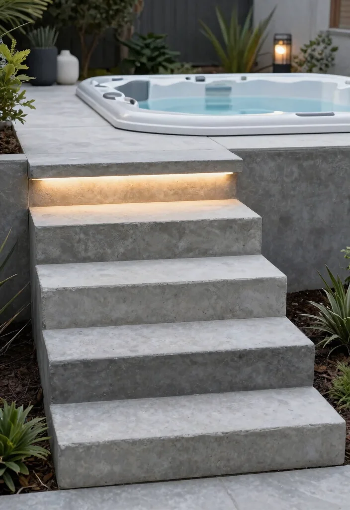 7 Safe Stylish Hot Tub Steps Ideas for Easy Entry 6. Concrete Block Steps 0