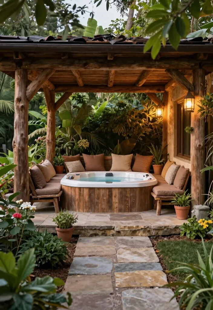 7 Seamless Hot Tub Porch Ideas for Easy Home Access 13 7 Seamless Hot Tub Porch Ideas for Easy Home Access 3. Rustic Charm with Natural Materials 0