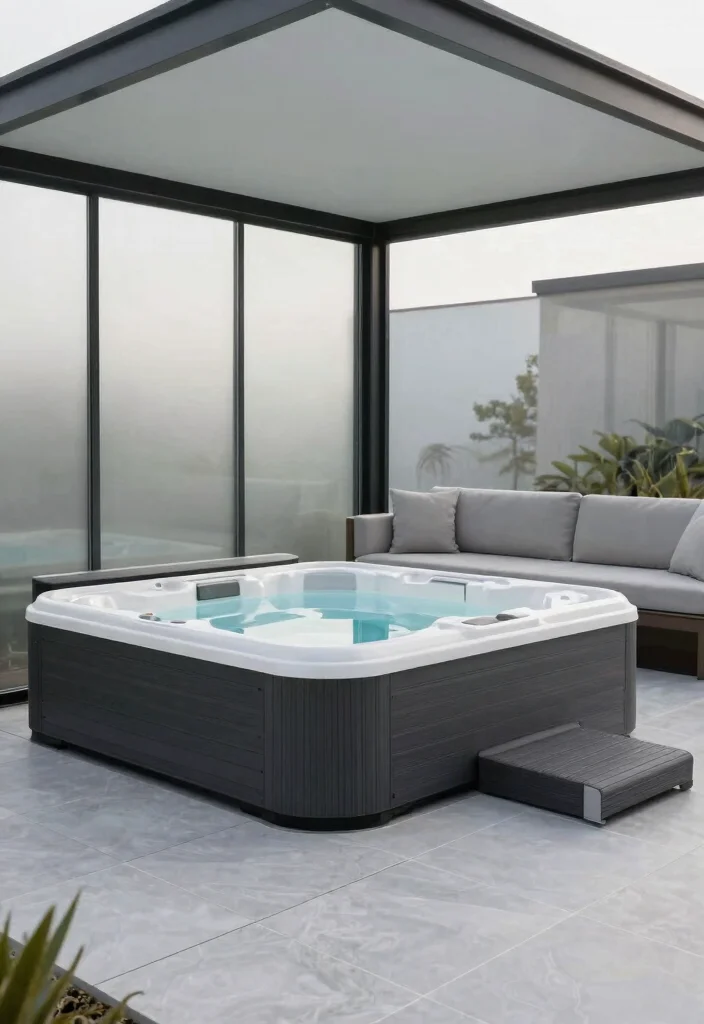 7 Seamless Hot Tub Porch Ideas for Easy Home Access 24 7 Seamless Hot Tub Porch Ideas for Easy Home Access 4. Modern Minimalist Design 0