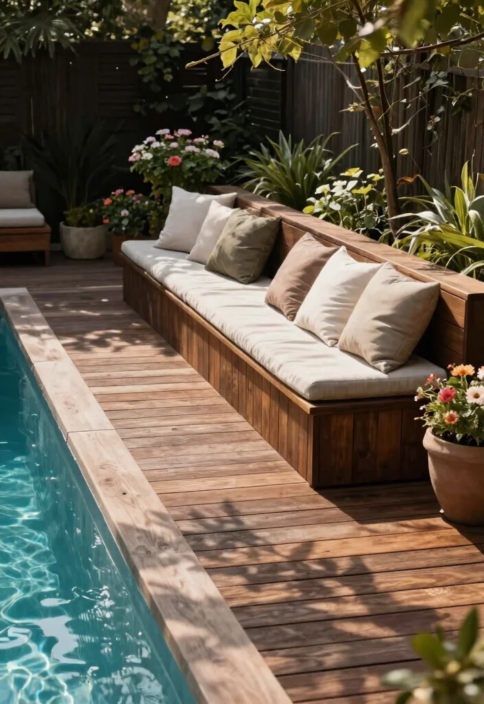 7 Seamless Pool Deck Ideas Off Back of House Flowing Design 2. Wooden Decking with Integrated Seating 0