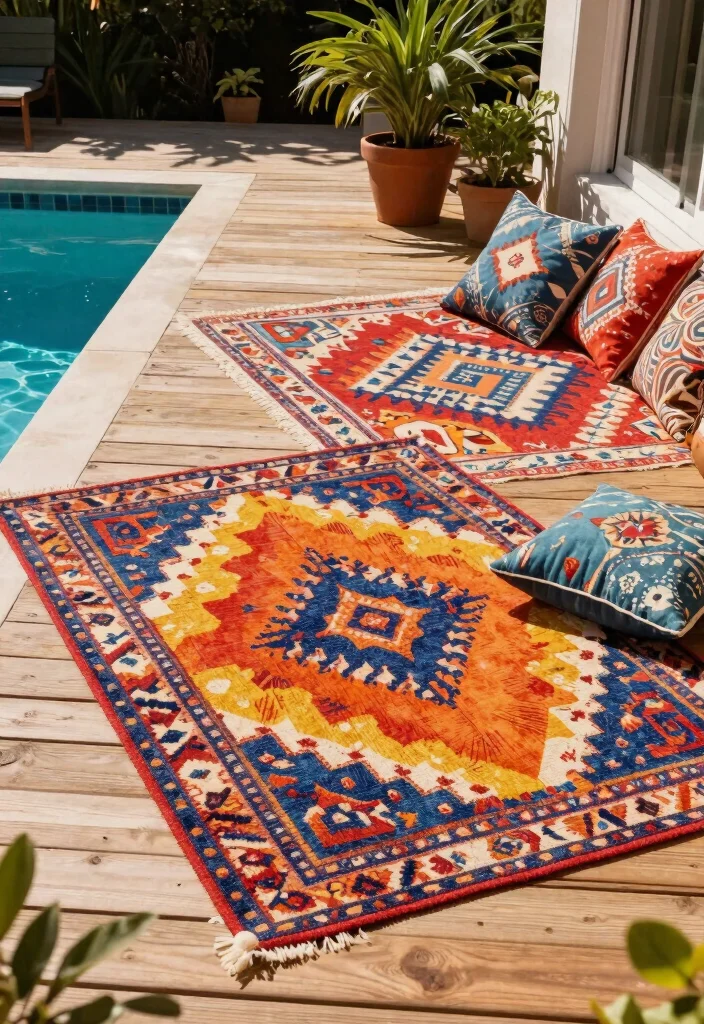 7 Seamless Pool Deck Ideas Off Back of House Flowing Design 6. Stylish Outdoor Rugs 0