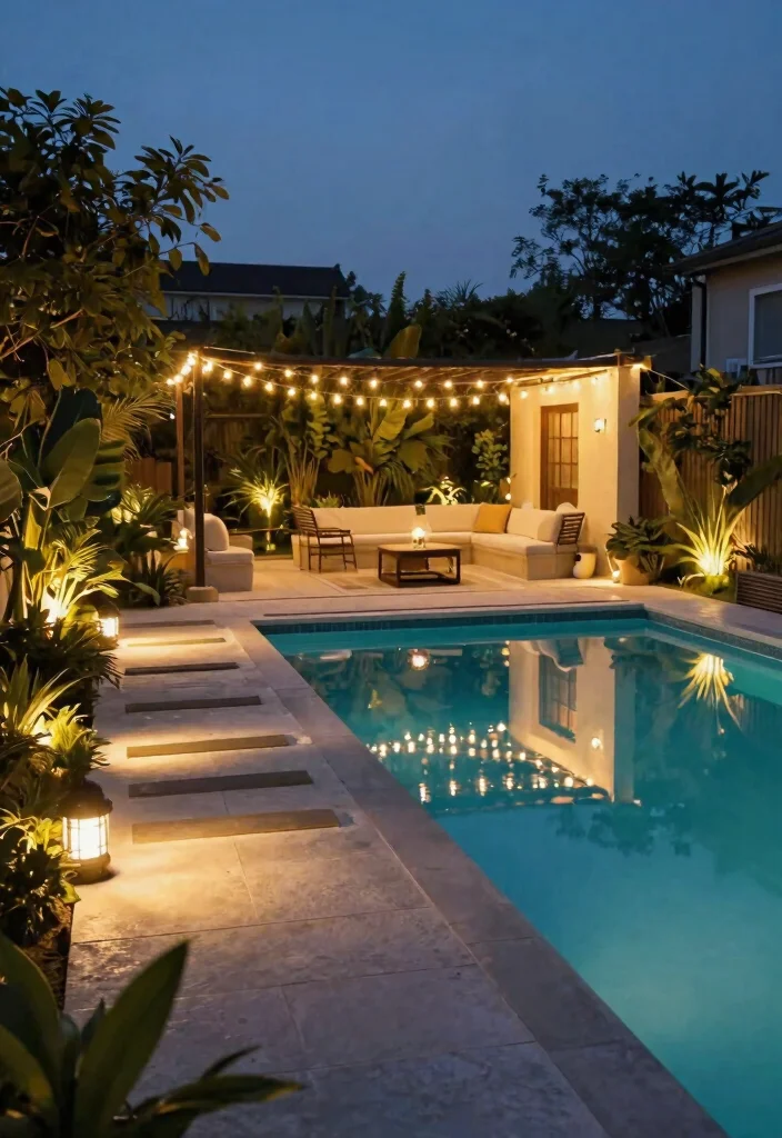 7 Seamless Pool Deck Ideas Off Back of House Flowing Design 7. Transitional Features with Lighting 0