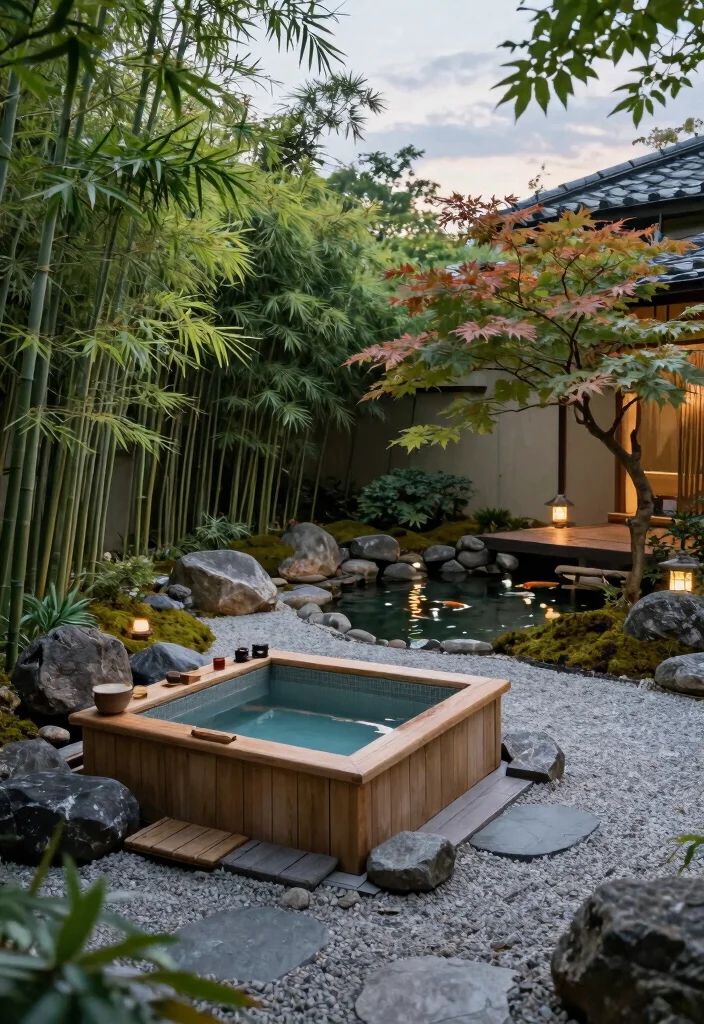 7 Serene Hot Tub Garden Ideas to Build a Sanctuary 1. Japanese Zen Garden Hot Tub 0