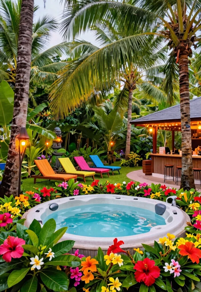 7 Serene Hot Tub Garden Ideas to Build a Sanctuary 3. Tropical Paradise Escape 0
