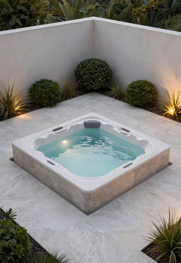 7 Serene Hot Tub Garden Ideas to Build a Sanctuary 4. Minimalist Modern Oasis 0