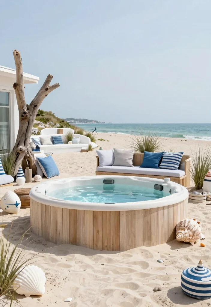 7 Serene Hot Tub Garden Ideas to Build a Sanctuary 6. Coastal Chic Retreat 0