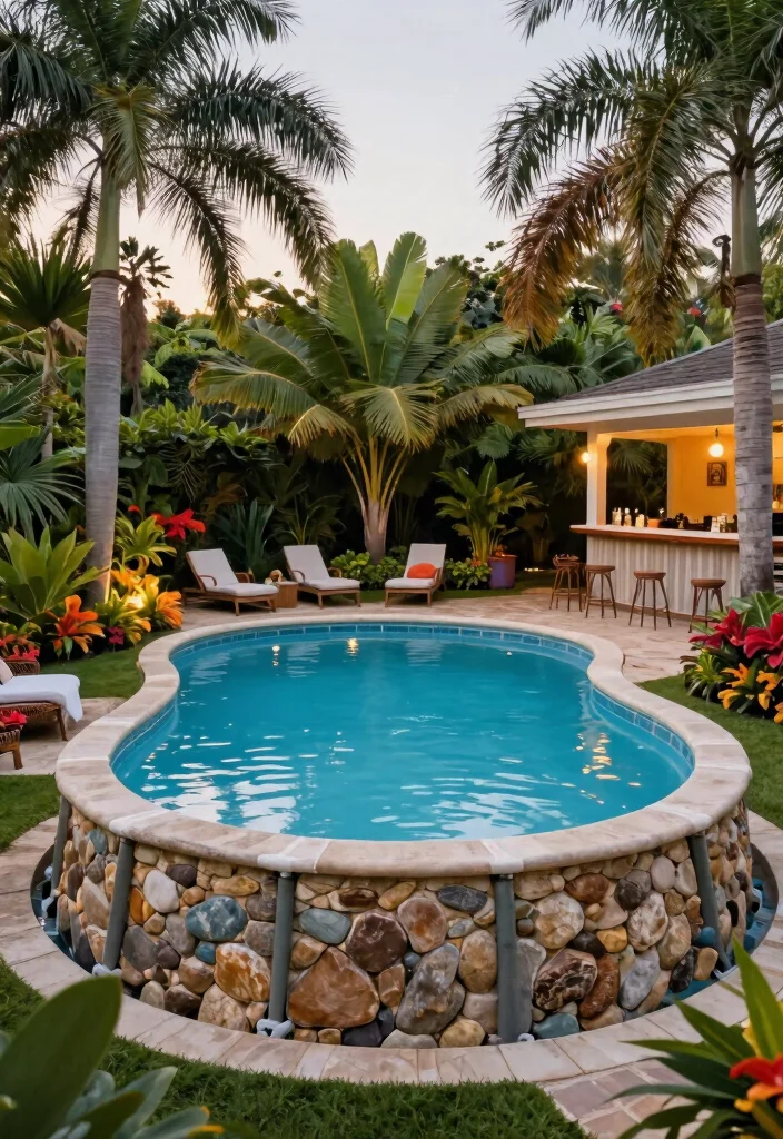 7 Sleek Sunken Above Ground Pool Ideas for a Luxury Feel 2. Lush Tropical Escape 0