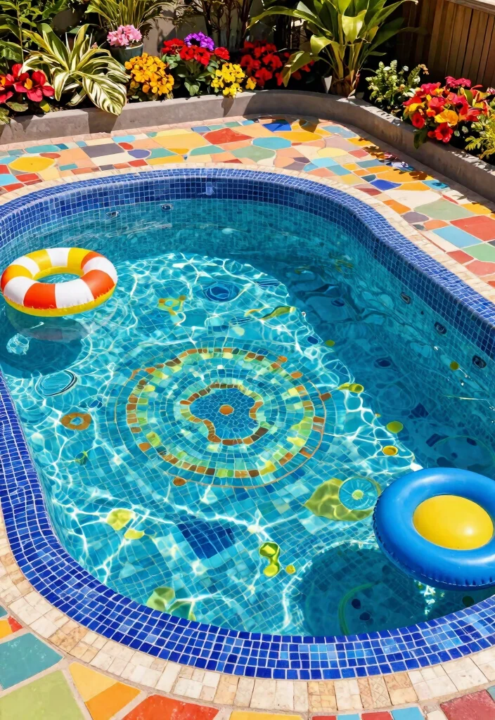 7 Sleek Sunken Above Ground Pool Ideas for a Luxury Feel 5. Colorful Mosaic Delight 0